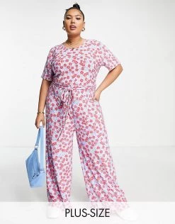 Wednesday's Girl Curve Relaxed Belted Jumpsuit In Bright Floral For Women Spring Floral