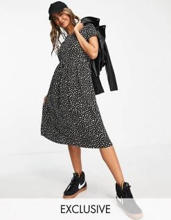 Wednesday's Girl Midi Smock Dress In Smudge Spot Print For Women Black Smudge Spot -Wednesday's Girl Sales 2022 unnamed file 259