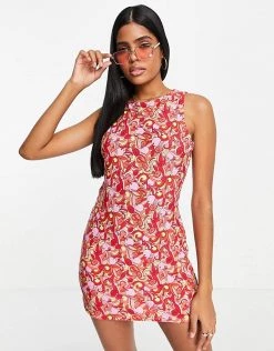 Wednesday's Girl Backless Shift Dress In Retro Pink Fruit For Women