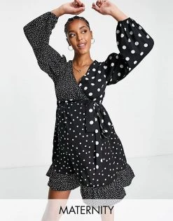 Wednesday's Girl Maternity Mini Wrap Tea Dress In Mix Spot Print For Women -Wednesday's Girl Sales 2022 unnamed file 274
