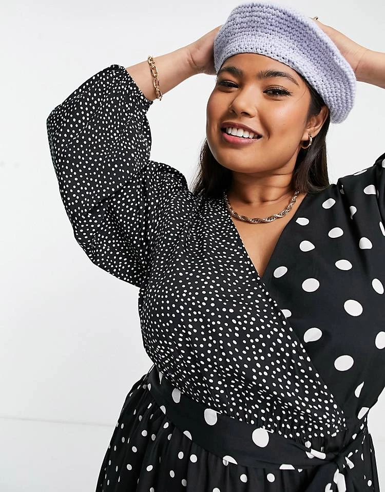 Wednesday's Girl Curve Mini Wrap Tea Dress In Mix Spot Print For Women 4 Wednesday's Girl Curve Mini Wrap Tea Dress In Mix Spot Print For Women - Image 2