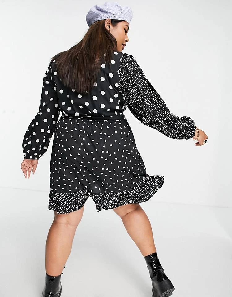 Wednesday's Girl Curve Mini Wrap Tea Dress In Mix Spot Print For Women 5 Wednesday's Girl Curve Mini Wrap Tea Dress In Mix Spot Print For Women - Image 3