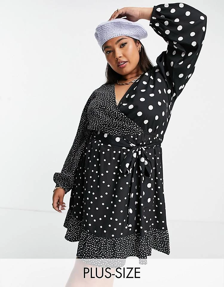 Wednesday's Girl Curve Mini Wrap Tea Dress In Mix Spot Print For Women 7 Wednesday's Girl Curve Mini Wrap Tea Dress In Mix Spot Print For Women - Image 5