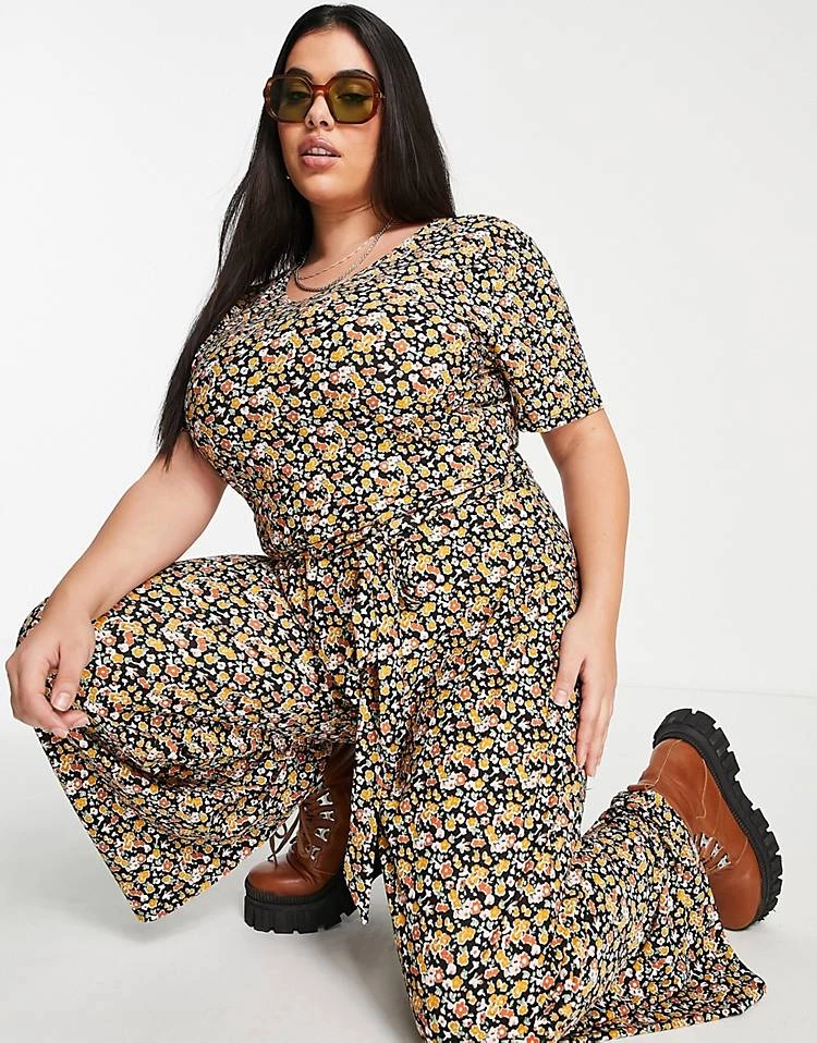Wednesday's Girl Curve Relaxed Belted Jumpsuit With Wide Leg In Black Floral For Women Black Base Floral 6 Wednesday's Girl Curve Relaxed Belted Jumpsuit With Wide Leg In Black Floral For Women Black Base Floral - Image 4