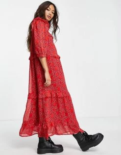Wednesday's Girl Frill Detail Midi Smock Dress In Red Heart Print For Women -Wednesday's Girl Sales 2022 unnamed file 283