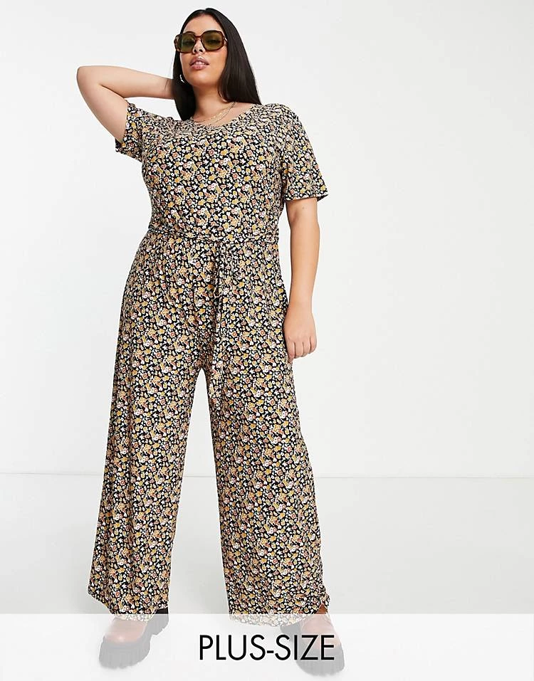Wednesday's Girl Curve Relaxed Belted Jumpsuit With Wide Leg In Black Floral For Women Black Base Floral 7 Wednesday's Girl Curve Relaxed Belted Jumpsuit With Wide Leg In Black Floral For Women Black Base Floral - Image 5