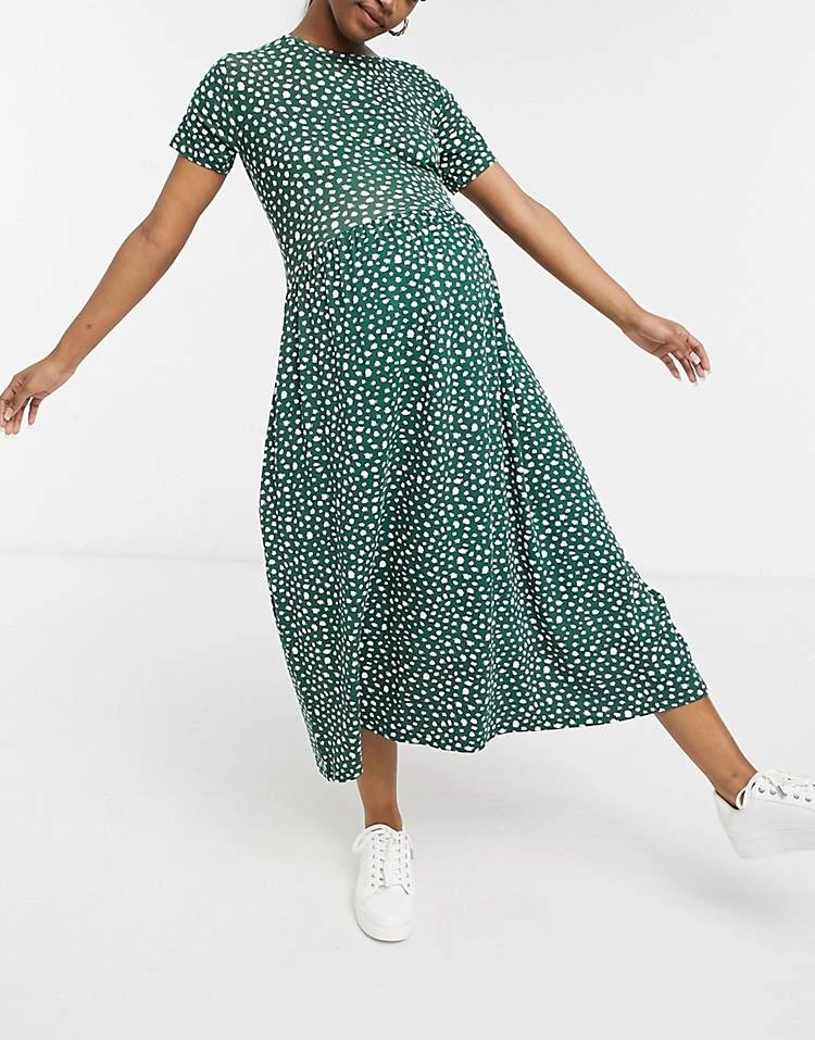 Wednesday's Girl Maternity Midi Smock Dress In Smudge Spot Print For Women Forest Green Spot 6 Wednesday's Girl Maternity Midi Smock Dress In Smudge Spot Print For Women Forest Green Spot - Image 4