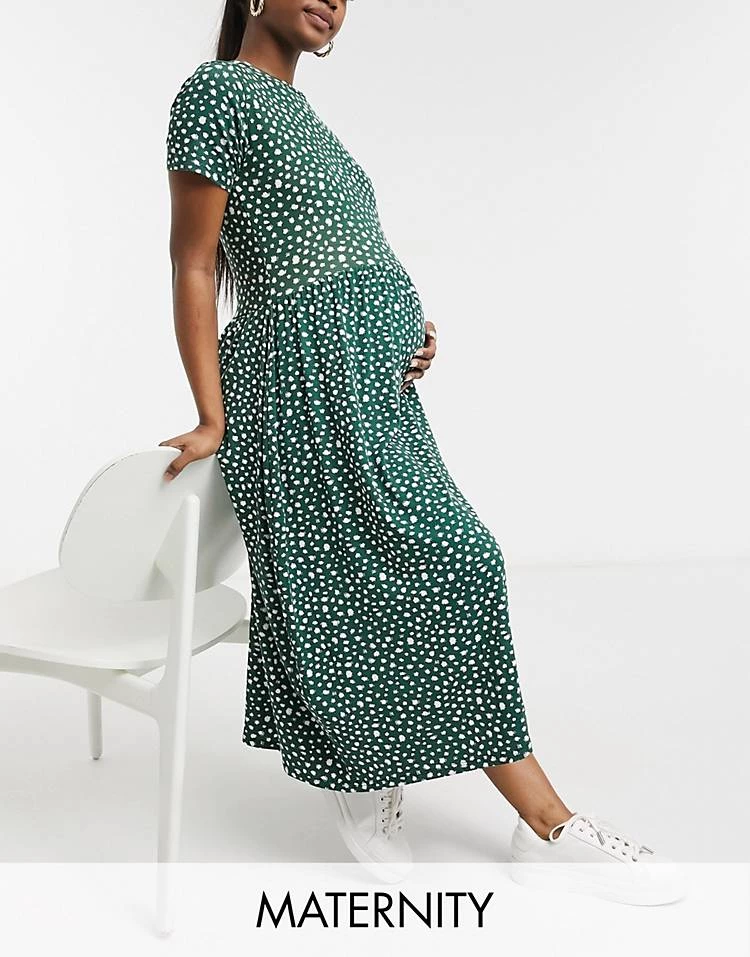 Wednesday's Girl Maternity Midi Smock Dress In Smudge Spot Print For Women Forest Green Spot 7 Wednesday's Girl Maternity Midi Smock Dress In Smudge Spot Print For Women Forest Green Spot - Image 5