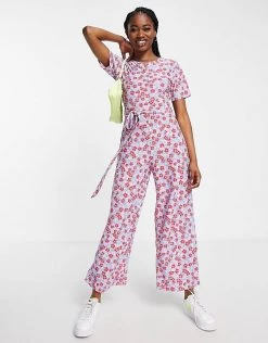 Wednesday's Girl Relaxed Belted Jumpsuit In Bright Floral For Women Spring Floral