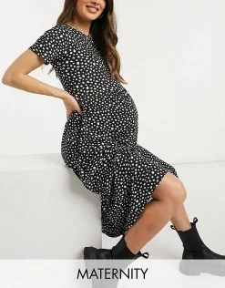 Wednesday's Girl Maternity Midi Smock Dress In Smudge Spot Print For Women Black Smudge Spot