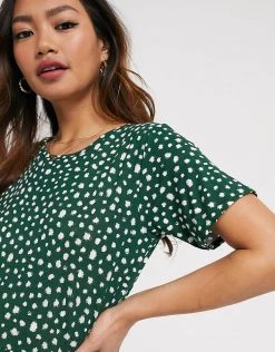 Wednesday's Girl Midi Smock Dress In Smudge Spot Print For Women Forest Green -Wednesday's Girl Sales 2022 unnamed file 307