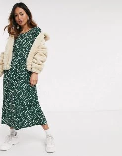 Wednesday's Girl Midi Smock Dress In Smudge Spot Print For Women Forest Green -Wednesday's Girl Sales 2022 unnamed file 308