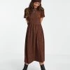 Wednesday's Girl Midi Smock Dress In Smudge Spot Print For Women Chocolate