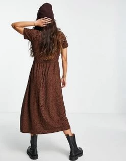 Wednesday's Girl Midi Smock Dress In Smudge Spot Print For Women Chocolate -Wednesday's Girl Sales 2022 unnamed file 317