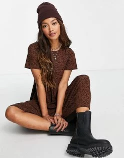 Wednesday's Girl Midi Smock Dress In Smudge Spot Print For Women Chocolate -Wednesday's Girl Sales 2022 unnamed file 318