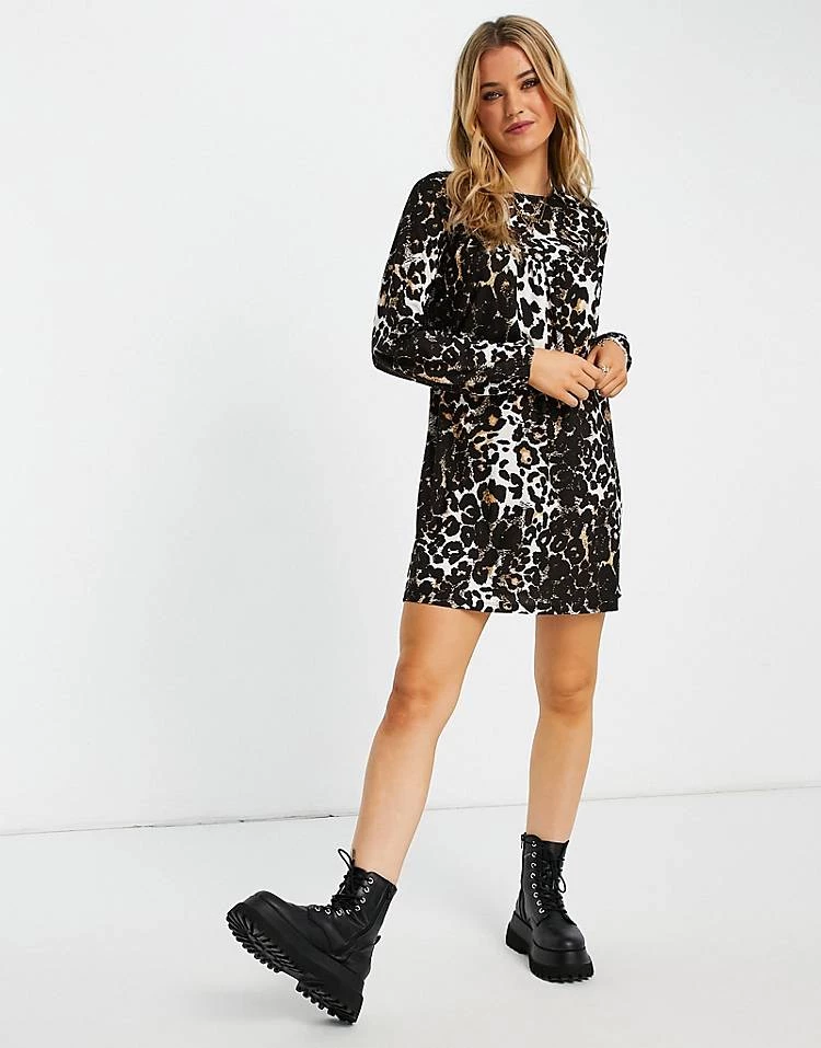 Wednesday's Girl Mini Smock Dress In Grunge Leopard For Women Dark Leopard 6 Wednesday's Girl Mini Smock Dress In Grunge Leopard For Women Dark Leopard - Image 4