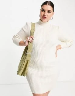 Wednesday's Girl Curve Relaxed Jumper Dress In Rib Knit For Women Cream -Wednesday's Girl Sales 2022 unnamed file 342