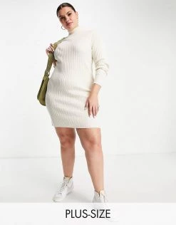 Wednesday's Girl Curve Relaxed Jumper Dress In Rib Knit For Women Cream -Wednesday's Girl Sales 2022 unnamed file 344