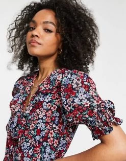 Wednesday's Girl Mini Smock Dress With Tie Collar In Wallpaper Floral For Women Multi Floral -Wednesday's Girl Sales 2022 unnamed file 357