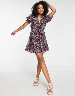 Wednesday's Girl Mini Smock Dress With Tie Collar In Wallpaper Floral For Women Multi Floral -Wednesday's Girl Sales 2022 unnamed file 358
