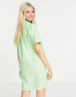Wednesday's Girl Oversized Mini Shirt Dress In Pastel Gingham For Women Mint White Gingham -Wednesday's Girl Sales 2022 unnamed file 366