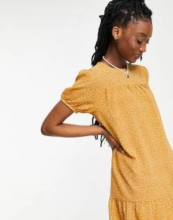 Wednesday's Girl Mini Smock Dress With Peplum Hem In Polka Dot For Women Yellow Spot -Wednesday's Girl Sales 2022 unnamed file 387