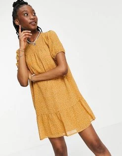 Wednesday's Girl Mini Smock Dress With Peplum Hem In Polka Dot For Women Yellow Spot -Wednesday's Girl Sales 2022 unnamed file 388