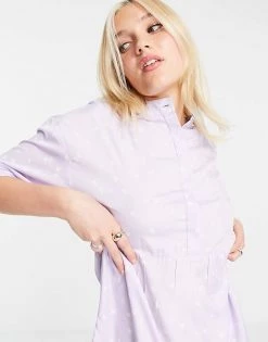 Wednesday's Girl Relaxed Midi Smock Dress With Peplum Hem In Spot Print For Women Lilac White Spot -Wednesday's Girl Sales 2022 unnamed file 407