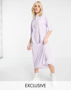 Wednesday's Girl Relaxed Midi Smock Dress With Peplum Hem In Spot Print For Women Lilac White Spot -Wednesday's Girl Sales 2022 unnamed file 409
