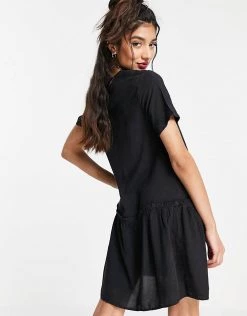 Wednesday's Girl Mini Smock Dress With Peplum Hem In Vintage Wash Denim For Women Washed Black Denim -Wednesday's Girl Sales 2022 unnamed file 411