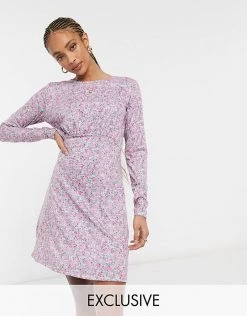 Wednesday's Girl Long Sleeve Mini Dress In Vintage Floral For Women Purple Floral -Wednesday's Girl Sales 2022 unnamed file 434