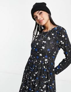Wednesday's Girl Long Sleeve Midi Smock Dress In Star Print For Women -Wednesday's Girl Sales 2022 unnamed file 437