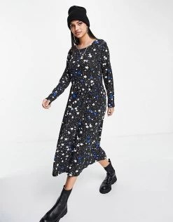 Wednesday's Girl Long Sleeve Midi Smock Dress In Star Print For Women -Wednesday's Girl Sales 2022 unnamed file 438