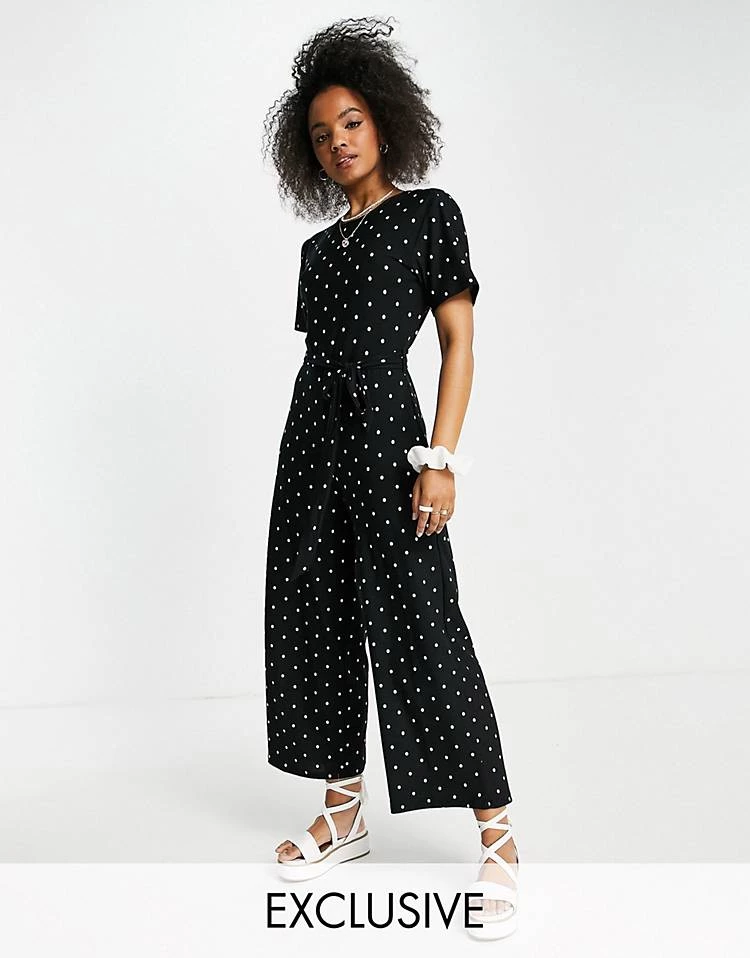 Wednesday's Girl Relaxed Belted Jumpsuit With Wide Leg In Polka Dot For Women Black White Polka 3 Wednesday's Girl Relaxed Belted Jumpsuit With Wide Leg In Polka Dot For Women Black White Polka