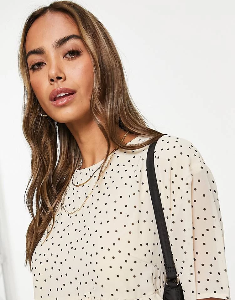 Wednesday's Girl Midi Smock Dress With Full Skirt In Ditsy Spot Print For Women Cream Black Spot 4 Wednesday's Girl Midi Smock Dress With Full Skirt In Ditsy Spot Print For Women Cream Black Spot - Image 2
