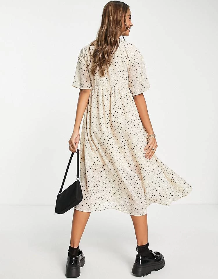 Wednesday's Girl Midi Smock Dress With Full Skirt In Ditsy Spot Print For Women Cream Black Spot 6 Wednesday's Girl Midi Smock Dress With Full Skirt In Ditsy Spot Print For Women Cream Black Spot - Image 4