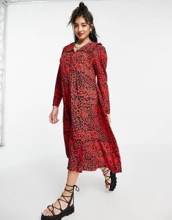 Wednesday's Girl Midi Smock Dress With Collar In Bright Animal Print For Women Red Animal Print -Wednesday's Girl Sales 2022 unnamed file 468