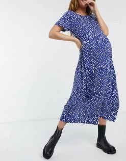 Wednesday's Girl Maternity Midi Smock Dress In Smudge Spot Print For Women Navy Smudge Spot -Wednesday's Girl Sales 2022 unnamed file 493