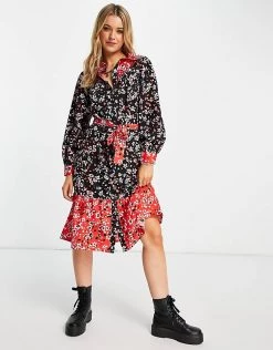 Wednesday's Girl Midi Shirt Dress In Mix Floral With Tie Waist For Women -Wednesday's Girl Sales 2022 unnamed file 499
