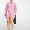 Wednesday's Girl Curve Tie Back Flippy Hem Playsuit In Spring Pink Floral For Women Pink Spring Floral -Wednesday's Girl Sales 2022 unnamed file 5