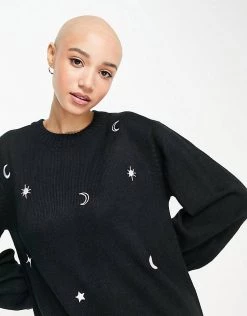 Wednesday's Girl Relaxed Jumper Dress With Celestial Embroidery For Women Black -Wednesday's Girl Sales 2022 unnamed file 512
