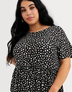 Wednesday's Girl Curve Midi Smock Dress In Smudge Spot Print For Women Black -Wednesday's Girl Sales 2022 unnamed file 517