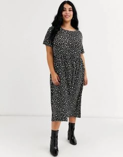 Wednesday's Girl Curve Midi Smock Dress In Smudge Spot Print For Women Black -Wednesday's Girl Sales 2022 unnamed file 518