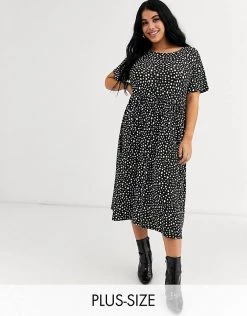 Wednesday's Girl Curve Midi Smock Dress In Smudge Spot Print For Women Black -Wednesday's Girl Sales 2022 unnamed file 519