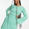 Wednesday's Girl Long Sleeve Mini Dress With Cut Outs In Green Ditsy For Women Confetti Ditsy Green -Wednesday's Girl Sales 2022 unnamed file 520