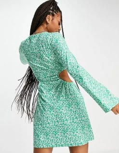 Wednesday's Girl Long Sleeve Mini Dress With Cut Outs In Green Ditsy For Women Confetti Ditsy Green -Wednesday's Girl Sales 2022 unnamed file 522