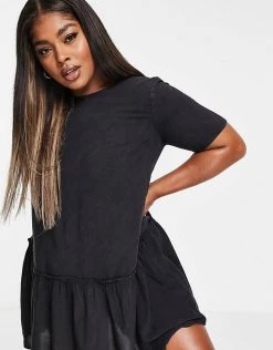 Wednesday's Girl Curve Mini Smock Dress In Vintage Wash Denim For Women Washed Black Denim -Wednesday's Girl Sales 2022 unnamed file 527
