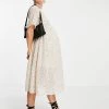 Wednesday's Girl Maternity Midi Smock Dress With Full Skirt In Ditsy Spot Print For Women Cream Black Spot -Wednesday's Girl Sales 2022 unnamed file 535