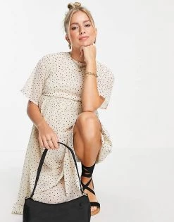 Wednesday's Girl Maternity Midi Smock Dress With Full Skirt In Ditsy Spot Print For Women Cream Black Spot -Wednesday's Girl Sales 2022 unnamed file 538