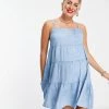 Wednesday's Girl Maternity Mini Cami Dress With Tiered Skirt In Chambray For Women Light Wash Chambray